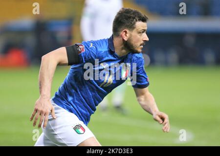 ©Laurent Lairys/MAXPPP - Alessandro Florenzi d'Italie lors de la coupe du monde de la FIFA 2022, qualificatifs du match de football du Groupe C entre l'Italie et l'Irlande du Nord sur 25 mars 2021 au stade Ennio Tardini à Parme, Italie - photo Laurent Lairys / Maxppp Banque D'Images