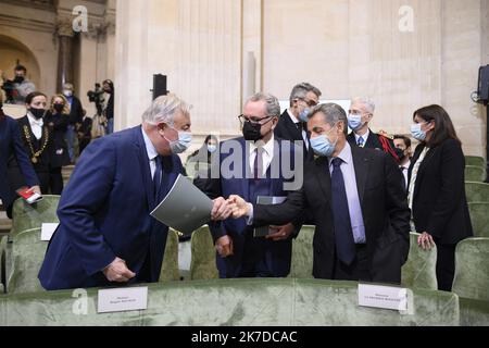 @ Pool/ Eliot Blondt/Maxppp, France, paris, 2021/05/05 Gerard Larcher, Nicolas Sarkozy et Richard Ferrand lors de la commémoration du 200th anniversaire de la mort de Napoléon à l'Académie française sur 5 mai 2021 à Paris. Banque D'Images