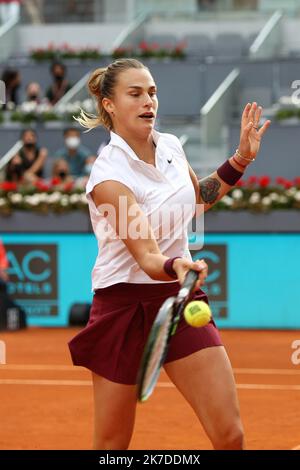 ©Laurent Lairys/MAXPPP - Aryna Sabalenka de Bielorusse pendant la Mutua Madrid Open 2021, Tournoi de tennis Masters 1000 sur 8 mai 2021 à la Caja Magica à Madrid, Espagne - photo Laurent Lairys / MAXPPP Banque D'Images