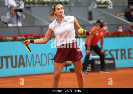 ©Laurent Lairys/MAXPPP - Aryna Sabalenka de Bielorusse pendant la Mutua Madrid Open 2021, Tournoi de tennis Masters 1000 sur 8 mai 2021 à la Caja Magica à Madrid, Espagne - photo Laurent Lairys / MAXPPP Banque D'Images