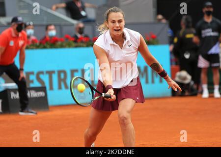 ©Laurent Lairys/MAXPPP - Aryna Sabalenka de Bielorusse pendant la Mutua Madrid Open 2021, Tournoi de tennis Masters 1000 sur 8 mai 2021 à la Caja Magica à Madrid, Espagne - photo Laurent Lairys / MAXPPP Banque D'Images