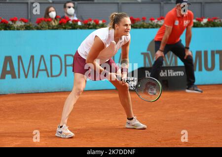 ©Laurent Lairys/MAXPPP - Aryna Sabalenka de Bielorusse pendant la Mutua Madrid Open 2021, Tournoi de tennis Masters 1000 sur 8 mai 2021 à la Caja Magica à Madrid, Espagne - photo Laurent Lairys / MAXPPP Banque D'Images