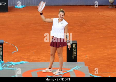 ©Laurent Lairys/MAXPPP - Aryna Sabalenka de Bielorusse pendant la Mutua Madrid Open 2021, Tournoi de tennis Masters 1000 sur 8 mai 2021 à la Caja Magica à Madrid, Espagne - photo Laurent Lairys / MAXPPP Banque D'Images