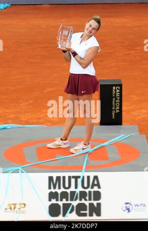 ©Laurent Lairys/MAXPPP - Aryna Sabalenka de Bielorusse pendant la Mutua Madrid Open 2021, Tournoi de tennis Masters 1000 sur 8 mai 2021 à la Caja Magica à Madrid, Espagne - photo Laurent Lairys / MAXPPP Banque D'Images