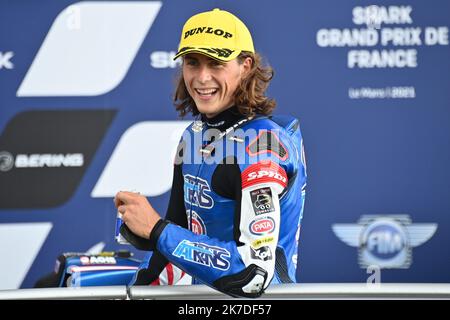 ©PHOTOPQR/Ouest FRANCE/Daniel FOURAY ; le Mans ; 15/05/2021 ; Sport . Motocyclisme . Vitesse . Championnat du monde . Grand prix de France moto . Le Mans . Catégorie Moto2 . Joe Roberts troisième temps des essais s’élancera en première ligne du grand prix . 16 . Joe Roberts . Italtrans Racing Team . Kalex . ÉTATS-UNIS . Photo Daniel Fouray . - Grand Prix du Mans 15 mai 2021 Banque D'Images