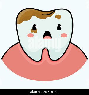 Illustration d'une dent malade. Triste dent de kawaii. Dent avec caries. Illustration vectorielle. Illustration de Vecteur