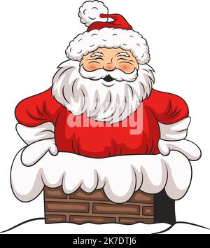 Carte de Noël joyeuse avec Père Noël souriant dans une cheminée de style dessin animé rétro. Modèle de création pour Noël joyeux et bonne année Illustration de Vecteur