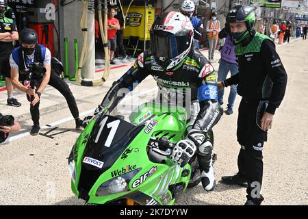 ©PHOTOPQR/OUEST FRANCE/Daniel FOURAY ; le Mans ; 10/06/2021 ; 24 heures du Mans moto . Sport . Motocyclisme . Endurance . Championnat du monde . #11 . Webike SRC Kawasaki France Trickstar . France . Kawasaki ZX 10R . Formule CEE . Guarnoni Jérémy . France . Photo Daniel Fouray . 44rd le Mans course de moto d'endurance de 24 heures au Mans, nord-ouest de la France sur 10 juin 2021. Banque D'Images