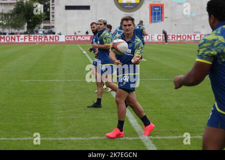 Thierry Larret / Maxppp . Polo de rugby 14. Formation de l'ASM Clermont Auvergne au Phillipe Marcombes, Clermont-Ferrand (63). Banque D'Images