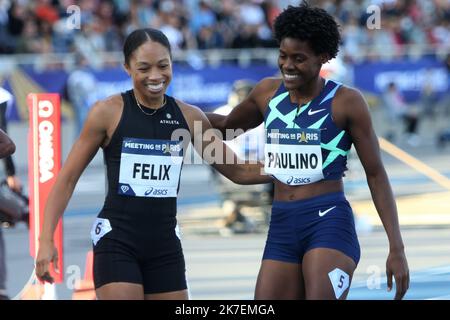 ©Laurent Lairys/MAXPPP - Allyson Felix des Etats-Unis et Marileidy Paulino de République dominicaine pendant la Ligue des diamants Wanda de l'IAAF, rencontre de Paris Athlétisme sur 28 août 2021 au stade de Charlety à Paris, France - photo Laurent Lairys Banque D'Images