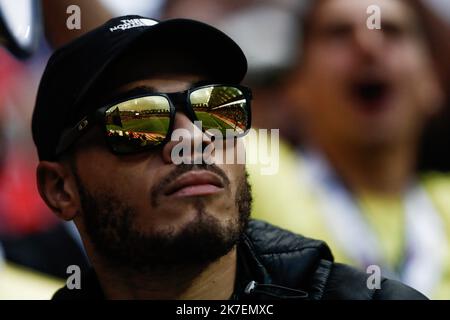 Aurélien Morissard / IP3 ; les supporters de Paris Saint Germain lors du match de football de la Ligue française 1 entre Paris Saint Germain et le Stade de Reims à Reims, France, 29 août 2021. Banque D'Images