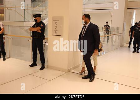 ©PHOTOPQR/LE PARISIEN/Olivier Lejeune ; Paris ; 13/09/2021 ; AFFAIRE(S) BENALLA - le processus de l'ancien collaborateur du chef de l'État s'ouvre ce lundi à Paris, après les violences du 1er mai 2018 place de la Contrescarpe à Paris. Il comparaîtra en compagnie de trois autres hommes, dont Vincent Crase, ex-employé d'en Marche au Palais de Justice . Procès d'Alexandre Benalla, ancien garde du corps au Président français, à Paris sur 13 septembre 2021, pour agression présumée lors d'une manifestation du jour 2018 de mai. Banque D'Images