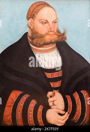 ©Active Museu/MAXPPP - ActiveMuseum 0000635.jpg / Lukas Spielhausen, 1532 - Lucas Cranach l'ancien 1532 - / Lucas Cranach l'ancien / Peinture Active Museum / le Pictorium Beard ,Coat ,avocat ,magnificence (richesse) ,Homme ,Portrait Ring ,vertical ,Lukas ,Spielhausen ,16th Century Lucas Cranach , The Elder , peinture Banque D'Images