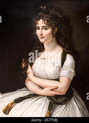 ©Active Museuu/MAXPPP - ActiveMuseum 0000805.jpg / Madame Pasteur, 1795 - Baron Antoine-Jean gros 1795 - / Antoine Jean gros / Musée actif de la peinture / le Pictorium Arrow ,Robe , coiffure , collier , Neoclassicisme ,Portrait ,debout près (à) ,vertical femme Jeune femme ,18th siècle ,Antoine Jean gros ,peinture , Banque D'Images