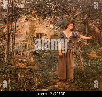 ©Active Museu/MAXPPP - ActiveMuseum 0000843.jpg / Jeanne d'Arc, 1879 - Jules Bastien-Lepage - Jeanne d'Arc 1879 - / Jules Bastien-Lepage / peinture Musée actif / le Pictorium apparence ,ferme ,jardin ,Histoire ,horizontal ,Guerre de cent ans ,Moyen Age ,Naturalisme ,nature ,épée ,arbre de guerre ,Jules Lepage ,Armure ,19th , peinture ,Bastien , Armure Banque D'Images