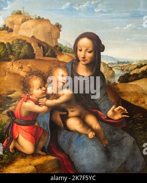 ©Active Museu/MAXPPP - ActiveMuseum 0001003.jpg / la Vierge et l'enfant avec l'enfant Saint John, 1505 - Attribue a Fernando Yanez de la Almedina 1505 - / Fernando Yanez de la Almedina / Musée actif de la peinture / le Pictorium Baby ,Bridge ,enfant ,Maison ,jeu pour enfants ,Madonna ,montagne ,relief (géographie) ,Renaissance ,rivière (petit) ,Rock (pierre) ,St. Jean ,arbre ,vertical ,Vierge et enfant ,femme ,Jésus Christ ,Marie (mère de Jésus) ,16th siècle ,Fernando Yanez de la Almedina ,peinture , Banque D'Images