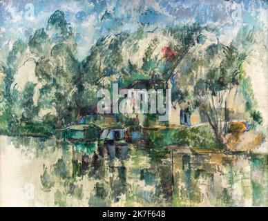 ©Active Museu/MAXPPP - ActiveMuseum 0001163.jpg / au bord de l'eau - Paul Cezanne (1890) 1890 - / Paul Cezanne / Musée actif de la peinture / le Pictorium ciel bleu ,Maison ,Impressionnisme ,nature ,cours d'eau ,19th siècle ,Paul Cezanne ,peinture , Banque D'Images