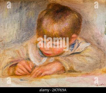 ©Active Museu/MAXPPP - ActiveMuseum 0001359.jpg / Coco ecrivant - Pierre Auguste Renoir 18 - / Pierre-Auguste Renoir (Auguste Renoir) / Musée actif de la peinture / le Pictorium Boy ,enfant ,horizontal ,Impressionnisme ,Portrait ,son ,écrire (à) 19th siècle ,Pierre-Auguste Renoir (Auguste Renoir) ,peinture Banque D'Images