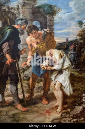 ©Active Museu/MAXPPP - ActiveMuseum 0001503.jpg / le Miracle de Saint Just, vers 1620 - Pierre Paul Rubens 1620 - / Pierre Paul Rubens / Musée actif de la peinture / le Pictorium Baroque, sang, ciel bleu, Caphalophore, religion catholique, décapité, visage, foi, Père et fils, miracle, ruine, Saint, décapiter, vertical, 17th siècle, Peter Paul Rubens, peinture, Banque D'Images