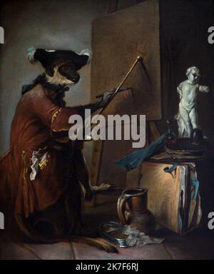 ©Active Museu/MAXPPP - ActiveMuseum 0001872.jpg / le singe peintre, vers 1740 - Jean-Simeon Chardin Huile sur toile 1740 - / Jean Simeon Chardin / Peinture Active Museum / le Pictorium Animal ,Antiquarian ,artiste ,Bicorne ,Bleu ,Brush ,Chiffon ,gamme de couleurs ,dossier de dessin ,Easel ,chapeau ,jar ,Singe ,Peincher ,peinture ,Sculpture ,Jean ,18th ,Sculpture verticale ,Jean ,Sculpture ,Jean ,Sculpture ,Jean ,Sculpture Banque D'Images