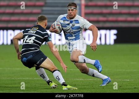 ©PHOTOPQR/LA DEPECHE DU MIDI/VALENTINE CHAPUIS ; TOULOUSE ; 10/10/2021 ; RUGBY XIII SAISON 2021 2022 / FINALE DE CHAMPIONNAT / LE TOULOUSE OLYMPIQUE À XIII ( MAILLOT BLANC ) A RECU FEATHERSTONE ROVERS STADE ERNEST WALLON / VICTOIRE AU XIII OCT 10TH 2021 XIII FINALE DU CHAMPIONNAT DE RUGBY : Toulouse vs Featherstone Rovers Banque D'Images