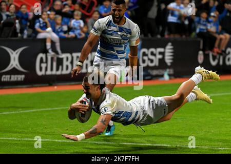 ©PHOTOPQR/LA DEPECHE DU MIDI/VALENTINE CHAPUIS ; TOULOUSE ; 10/10/2021 ; RUGBY XIII SAISON 2021 2022 / FINALE DE CHAMPIONNAT / LE TOULOUSE OLYMPIQUE À XIII ( MAILLOT BLANC ) A RECU FEATHERSTONE ROVERS STADE ERNEST WALLON / VICTOIRE AU XIII OCT 10TH 2021 XIII FINALE DU CHAMPIONNAT DE RUGBY : Toulouse vs Featherstone Rovers Banque D'Images