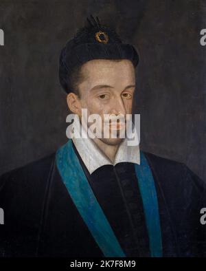 ©Active Museu/MAXPPP - ActiveMuseum 0001910.jpg / Henri III, Roi de France, vers 1585 - attribution a Francois Quesnel Huile sur toile 1585 - / Francois Quesnel / Musée actif de la peinture / le Pictorium 1 personnes, Noir ,marron ,visage sur ,chapeau ,yeux de noisette ,Roi de France ,Homme ,Homme ,Médaillon ,moustache Portrait de moustache ,Ile précieuse ,Turquoise ,Bleu ,vertical blanc-collier ,France ,France ,France ,France ,France ,France ,France ,France ,France ,France (Région) ,Versailles ,Europe de l'Ouest ,Yvelines (département français) ,Catherine de' Medici ,Henri II de France ,Henry III ,Renaissance () ,François Quesnel ,peinture , Banque D'Images