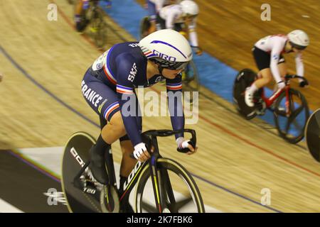 ©PHOTOPQR/LE COURRIER PICARD/HASLIN ; Roubaix ; 20/10/2021 ; 20/10/21 Championnats du monde cycliste sur piste vélodrome Jean Stablinski de Roubaix course scratch femla francaise victoire Berteau 6ème photo Fred HASLIN Championnats du monde à Jean-Stablinski velodrome à 20 octobre 2021, Nord de la France. Banque D'Images