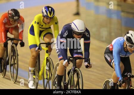 ©PHOTOPQR/LE COURRIER PICARD/HASLIN ; Roubaix ; 20/10/2021 ; 20/10/21 Championnats du monde cycliste sur piste vélodrome Jean Stablinski de Roubaix course scratch femla francaise victoire Berteau 6ème photo Fred HASLIN Championnats du monde à Jean-Stablinski velodrome à 20 octobre 2021, Nord de la France. Banque D'Images