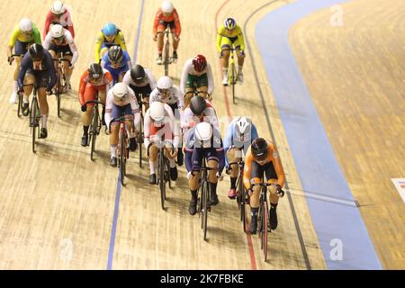 ©PHOTOPQR/LE COURRIER PICARD/HASLIN ; Roubaix ; 20/10/2021 ; 20/10/21 Championnats du monde cycliste sur piste vélodrome Jean Stablinski de Roubaix course scratch femla francaise victoire Berteau 6ème photo Fred HASLIN Championnats du monde à Jean-Stablinski velodrome à 20 octobre 2021, Nord de la France. Banque D'Images