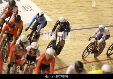 ©PHOTOPQR/LE COURRIER PICARD/HASLIN ; Roubaix ; 20/10/2021 ; 20/10/21 Championnats du monde cycliste sur piste vélodrome Jean Stablinski de Roubaix course scratch femla francaise victoire Berteau 6ème photo Fred HASLIN Championnats du monde à Jean-Stablinski velodrome à 20 octobre 2021, Nord de la France. Banque D'Images