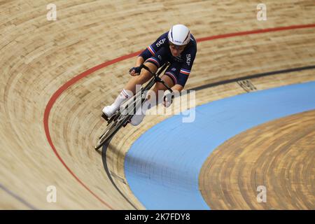 ©PHOTOPQR/LE COURRIER PICARD/HASLIN ; Roubaix ; 24/10/2021 ; 24/10/21 Championnats du monde cycliste sur piste Vélodrome Jean Stablinski de Roubaix course aux points dames, la francaise Marion BORAS photo Fred HASLIN PISTE CYCLISME CHAMPIONNAT DU MONDE ROUBAIX Banque D'Images