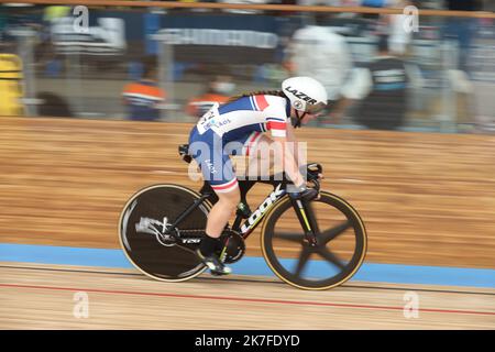 ©PHOTOPQR/LE COURRIER PICARD/HASLIN ; Roubaix ; 24/10/2021 ; 24/10/21 Championnats du monde cycliste sur piste Vélodrome Jean Stablinski de Roubaix course aux points dames, Fanny CAUCHOIS (Laos) photo Fred HASLIN PISTE CYCLISME SUR PISTE CHAMPIONNAT DU MONDE DE ROUBAIX Banque D'Images