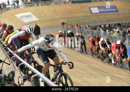 ©PHOTOPQR/LE COURRIER PICARD/HASLIN ; Roubaix ; 24/10/2021 ; 24/10/21 Championnats du monde cycliste sur piste vélodrome Jean Stablinski de Roubaix finale de la course à l'élimination Yacine CHALEL (ALG) photo Fred HASLIN PISTE CYCLISTE ROUBAIX CHAMPIONNATS DU MONDE Banque D'Images