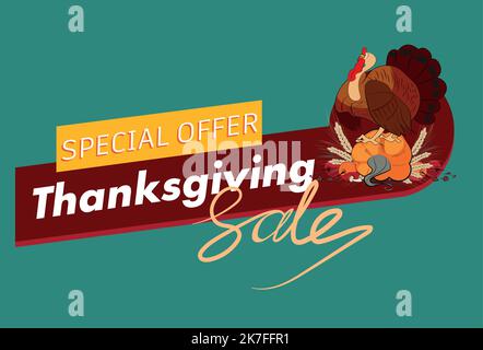 Joyeux Noël modèle de conception de vecteur de Thanksgiving pour les sites Web, les affiches, les bannières. Joyeux Thanksgiving avec de la nourriture traditionnelle, dinde, des tourtes, des citrouilles et des fruits. Modèle de site Web Vector Illustration de Vecteur
