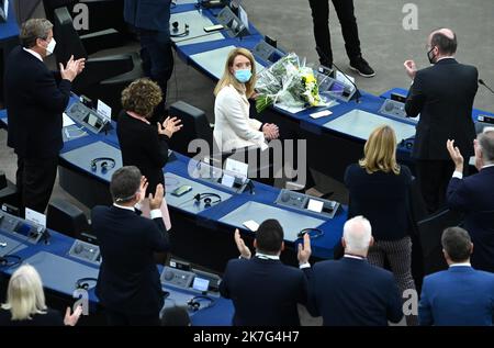 ©PHOTOPQR/l'ALSACE/Jean-Marc LOOS ; Strasbourg ; 18/01/2022 ; Roberta Metsola élée présidente du Parlement européen à Strasbourg le 18 JANVIER 2022 ; - 2022/01/18 - Roberta METSOLA, nouvelle présidente du Parlement européen. Banque D'Images