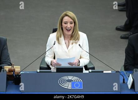 ©PHOTOPQR/l'ALSACE/Jean-Marc LOOS ; Strasbourg ; 18/01/2022 ; Roberta Metsola élée présidente du Parlement européen à Strasbourg le 18 JANVIER 2022 ; - 2022/01/18 - Roberta METSOLA, nouvelle présidente du Parlement européen. Banque D'Images