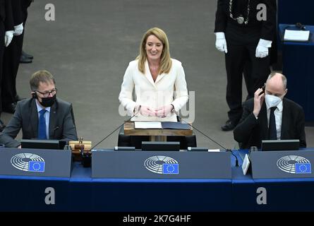 ©PHOTOPQR/l'ALSACE/Jean-Marc LOOS ; Strasbourg ; 18/01/2022 ; Roberta Metsola élée présidente du Parlement européen à Strasbourg le 18 JANVIER 2022 ; - 2022/01/18 - Roberta METSOLA, nouvelle présidente du Parlement européen. Banque D'Images