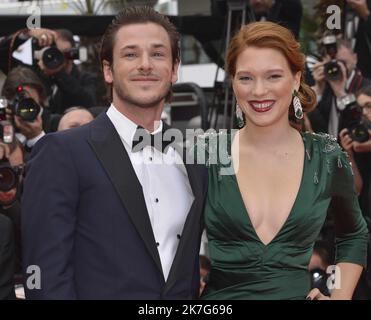 ©serge haouzi/MAXPPP - l'actrice française Lea Seydoux, l'acteur français Gaspard Ulliel, arrive pour la projection de 'Saint Laurent' lors du Festival du film de Cannes 67th, à Cannes, en France, du 17 au 20 mai 2014. Le film est présenté dans le Concours officiel du festival qui se déroule du 14 au 25 mai. Banque D'Images