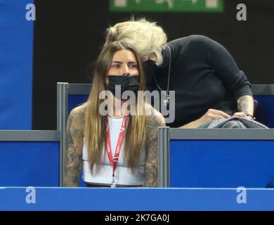 ©Laurent Lairys/MAXPPP - Sophia Thomalla, petite amie d'Alexandre Zverev d'Allemagne pendant l'Open Sud 2022, tournoi de tennis ATP 250 sur 05 février , 2022 au Sud de France Arena à Montpellier, France - photo Laurent Lairys / Banque D'Images