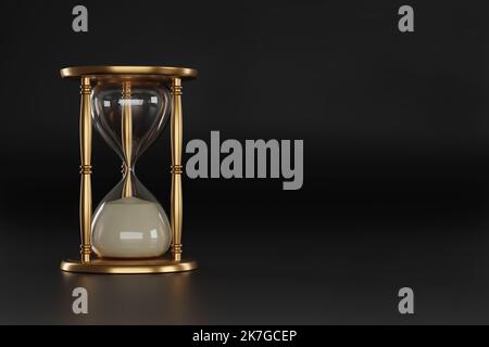 HourGlass isolé sur fond blanc avec espace de copie. 3d illustration. Banque D'Images