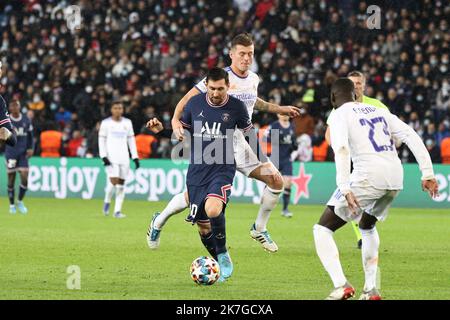 ©PHOTOPQR/LE PARISIEN/Fred Dugit ; Paris ; 15/02/2022 ; Sport Parc des princes (Paris XVIe), le 15 février 2022 8es de finale des champions de la Ligue PSG-Real Madrid photo LP / Fred Dugit Lionel Messi Banque D'Images