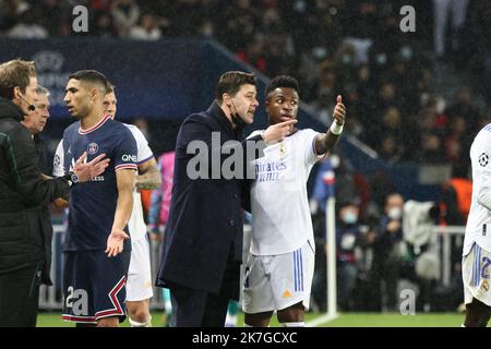 ©PHOTOPQR/LE PARISIEN/Fred Dugit ; Paris ; 15/02/2022 ; Sport Parc des princes (Paris XVIe), le 15 février 2022 8es de finale aller de la Ligue des Champions PSG-Real Madrid photo LP / Fred Dugit Pochettino Banque D'Images