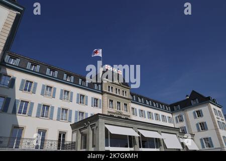 ©François Glories/MAXPPP - 07/03/2022 le Comité international de la Croix-Rouge (CICR) a son siège à Genève. Fondé en 1863, le CICR est à l'origine des Conventions de Genève et du mouvement international de la Croix-Rouge et du Croissant-Rouge. Suisse Genève, 07 mars 2022. Banque D'Images