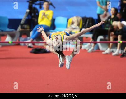 ©Laurent Lairys/MAXPPP - Yaroslava MAHUCHIKH de l'Ukraine finale femmes de saut en hauteur hommes pendant les Championnats du monde d'athlétisme en salle 2022 sur 18 mars 2022 à l'arène Stark à Belgrade, Serbie - photo Laurent Lairys / Banque D'Images