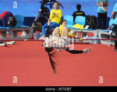 ©Laurent Lairys/MAXPPP - Yaroslava MAHUCHIKH de l'Ukraine finale femmes de saut en hauteur hommes pendant les Championnats du monde d'athlétisme en salle 2022 sur 18 mars 2022 à l'arène Stark à Belgrade, Serbie - photo Laurent Lairys / Banque D'Images