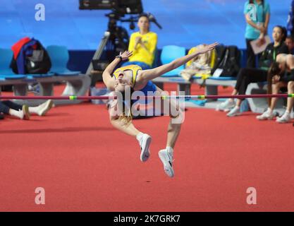 ©Laurent Lairys/MAXPPP - Yaroslava MAHUCHIKH de l'Ukraine finale femmes de saut en hauteur hommes pendant les Championnats du monde d'athlétisme en salle 2022 sur 18 mars 2022 à l'arène Stark à Belgrade, Serbie - photo Laurent Lairys / Banque D'Images