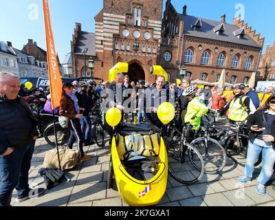 Â©Fabrice Rigobert/radio France/Maxppp - Fabrice Rigobert / radio France / Maxppp, le directeur du Tour et le maire de Roskilde 23/03/2022 Copenhague, Danemark, mars 24th 2022 100 jours avant la star de la course cycliste française Banque D'Images