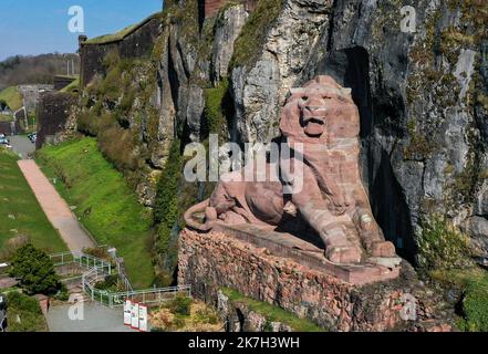 ©PHOTOPQR/l'est REPUBLICAIN/Michael DESPREZ ; Belfort ; 04/04/2022 ; Belfort 04-04-2022. Le Lion de Belfort, monument, photo d'illustration, illustre. Photo Michaël Desprez - le Lion de Belfort, à Belfort, est une sculpture monumentale de Frédéric Auguste Bartholdi, sculpteur de la Statue de la liberté 4 avril 2022 Banque D'Images