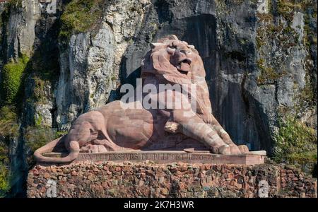 ©PHOTOPQR/l'est REPUBLICAIN/Michael DESPREZ ; Belfort ; 04/04/2022 ; Belfort 04-04-2022. Le Lion de Belfort, monument, photo d'illustration, illustre. Photo Michaël Desprez - le Lion de Belfort, à Belfort, est une sculpture monumentale de Frédéric Auguste Bartholdi, sculpteur de la Statue de la liberté 4 avril 2022 Banque D'Images